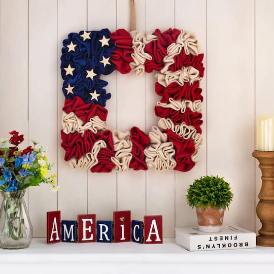 Glitzhome® 19" American Flag Square Fabric Wreath